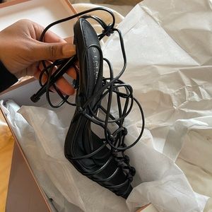 Simmi black caged lace up heels